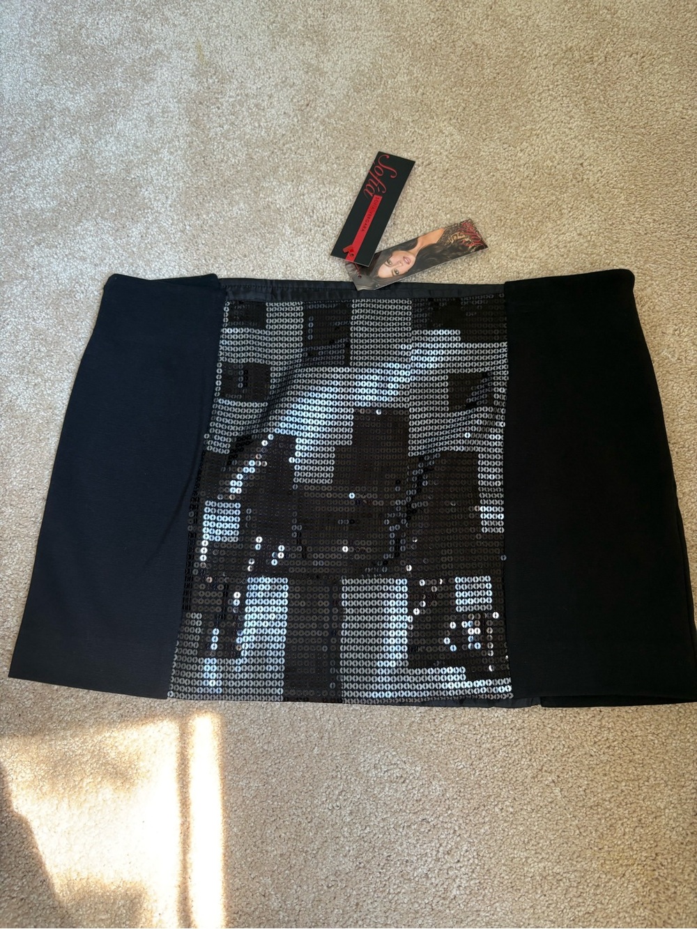 Sofia Vergara black mini sequins skirt Size 16 NWT